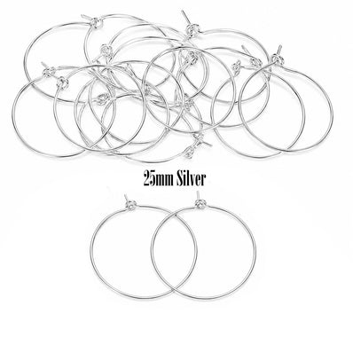 25mm Silver Plated Hoop Earring Findings - Pack of 40 Pieces | Thin Round Hoop Wire for DIY Jewelry Making, Charms, Beads & Pearl Earrings