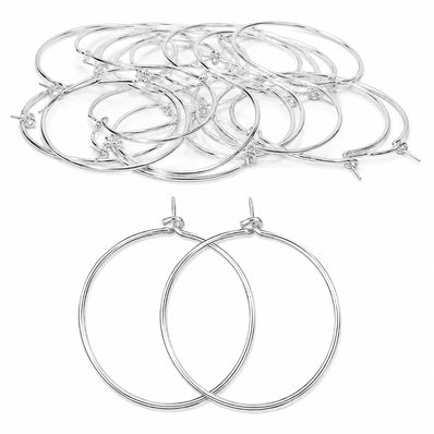 30mm Silver Plated Stainless Steel Material Hoop Earring Findings – Pack of 40 Pieces | Thin Round Hoops for DIY Jewelry Making, Charms, Beads, Pearl & Pendant Earrings