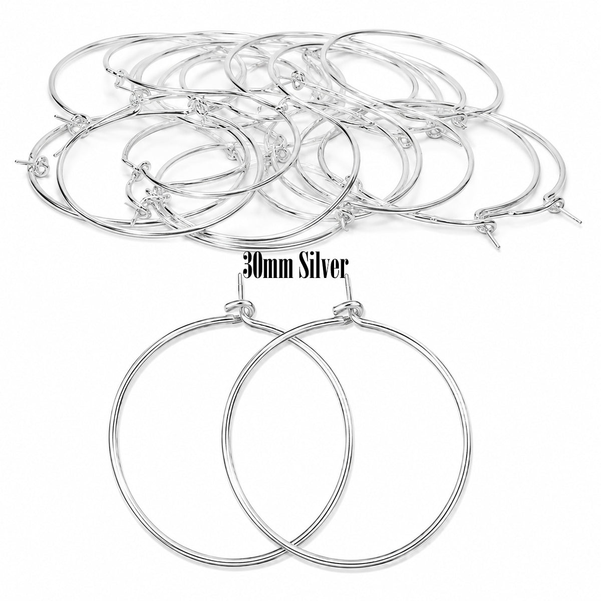 30mm Silver Plated Stainless Steel Material Hoop Earring Findings – Pack of 40 Pieces | Thin Round Hoops for DIY Jewelry Making, Charms, Beads, Pearl & Pendant Earrings