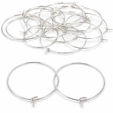 35mm Silver Plated- Stainless Steel Hoop Earring Findings – Pack of 40 Pieces | Thin Round Hoops for DIY Jewelry Making, Charms, Beads, Pearl & Pendant Earrings