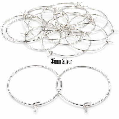 35mm Silver Plated- Stainless Steel Hoop Earring Findings – Pack of 40 Pieces | Thin Round Hoops for DIY Jewelry Making, Charms, Beads, Pearl & Pendant Earrings