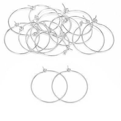 25mm Silver Plated Hoop Earring Findings - Pack of 40 Pieces | Thin Round Hoop Wire for DIY Jewelry Making, Charms, Beads & Pearl Earrings