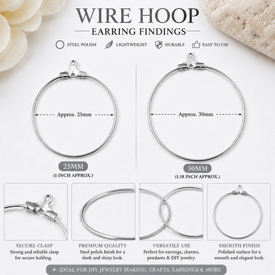 20pcs (10 Pairs) Rhodium Steel Plated Wire Hoop Earring Findings 25mm | Round Hoop Earring Making Findings | Lightweight DIY Jewelry Supplies