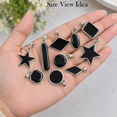 10 Pcs Random Mix Black Enamelled Charms – Stainless Steel Plated Pendant Charms for Jewelry Making  Description