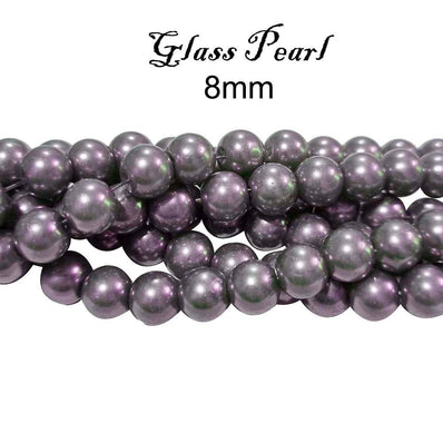 8mm Glass Pearl Bead Sold Per Strand of 32" About 80 Beads Colorful