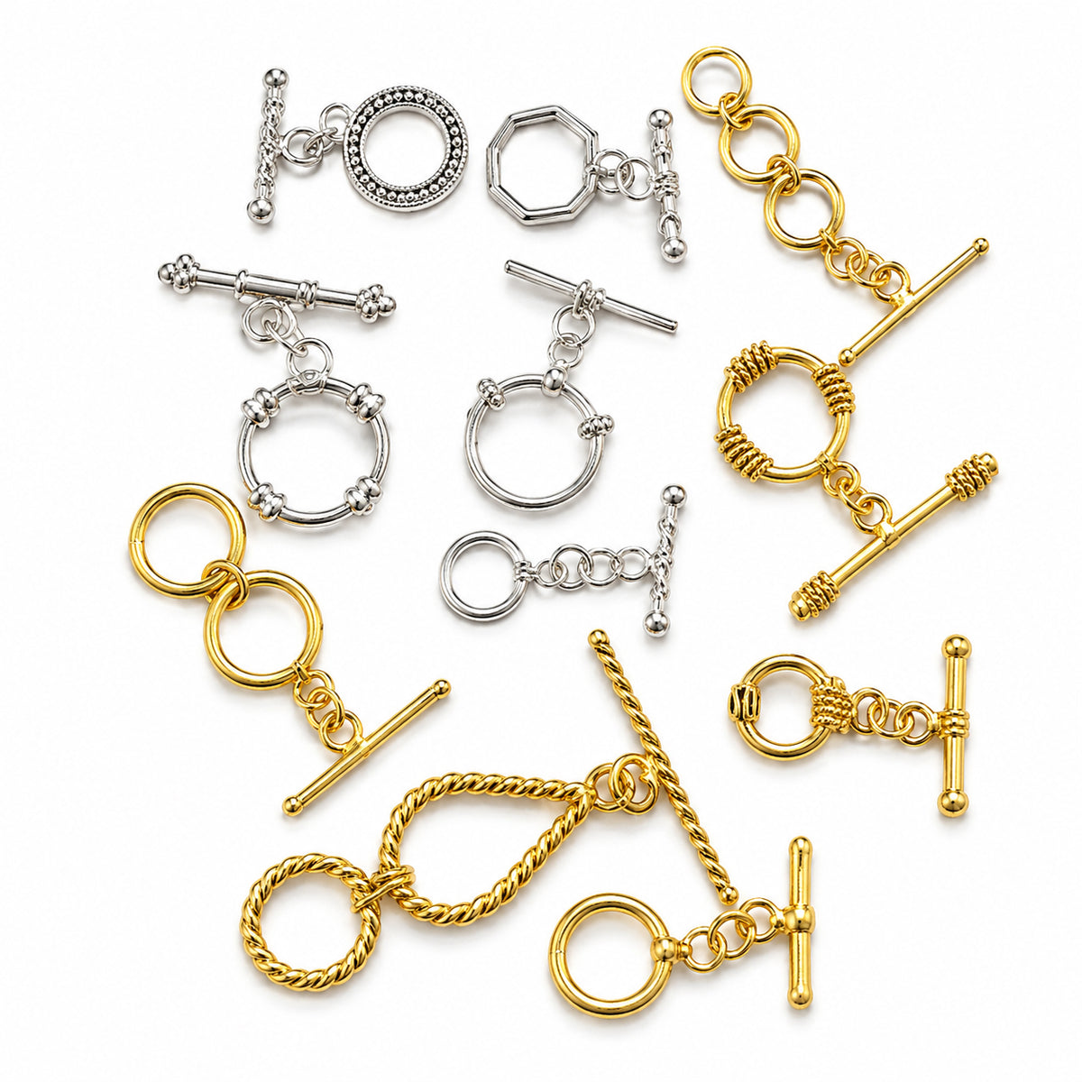 10pcs, Gold & Silver Toggle Clasps for Jewelry Making | Assorted Metal Toggle Fasteners | Bracelet Necklace Closures & DIY Jewelry Findings