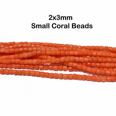 Natural Taiwan Bamboo Coral Beads 2x3mm Barrel Tube Shape | Red Coral Gemstone Spacer Beads | Approx. 125~127 Beads Per Strand | Jewelry Making Supplies