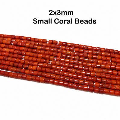 Natural Taiwan Bamboo Coral Beads 2x3mm Barrel Tube Shape | Red Bamboo Coral Gemstone Spacer Beads | Approx. 125~127 Beads Per Strand | Jewelry Making Supplies