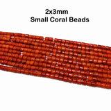 Natural Taiwan Bamboo Coral Beads 2x3mm Barrel Tube Shape | Red Bamboo Coral Gemstone Spacer Beads | Approx. 125~127 Beads Per Strand | Jewelry Making Supplies