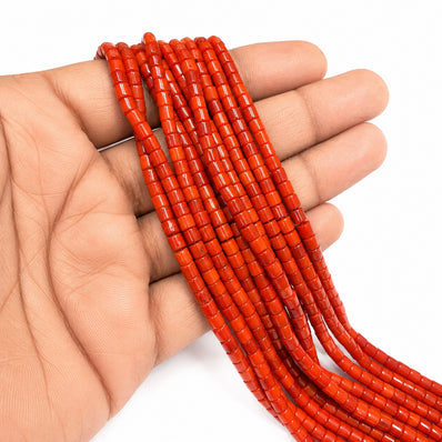 Natural Taiwan Bamboo Coral Beads 2x3mm Barrel Tube Shape | Red Bamboo Coral Gemstone Spacer Beads | Approx. 125~127 Beads Per Strand | Jewelry Making Supplies