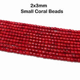 Natural Taiwan Bamboo Coral Beads 2x3mm Barrel Tube Shape | Dark Cherry Red Bamboo Coral Gemstone Beads | Approx. 125~127 Beads Per Strand | Jewelry Making Supplies
