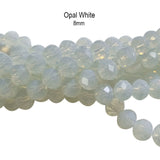 8mm White Alabaster Sea Opal, PER LINE 8MM FACETED OPAQUE RONDELLE SHAPED CRYSTAL BEADS