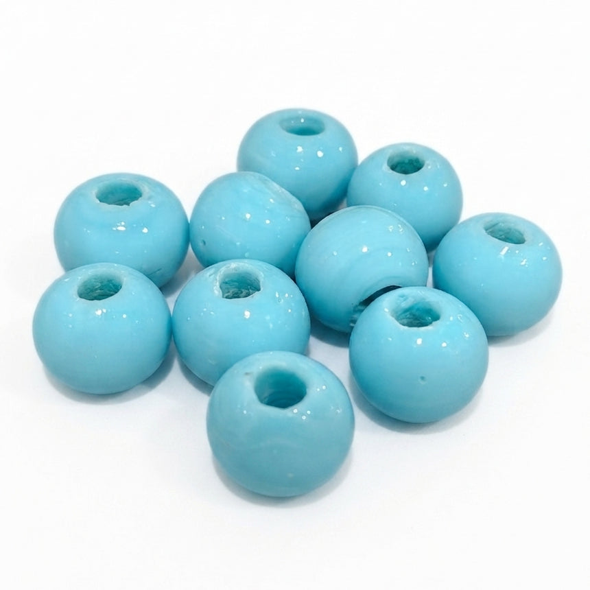 17mm Sky Blue Round Trade Glass Beads – 10 Pieces Pack | Handmade Vintage Glass Beads for Jewelry Making