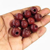 16-17 mm Dark Maroon Round Trade Glass Beads – 10 Pieces Pack | Handmade Vintage Glass Beads for Jewelry Making