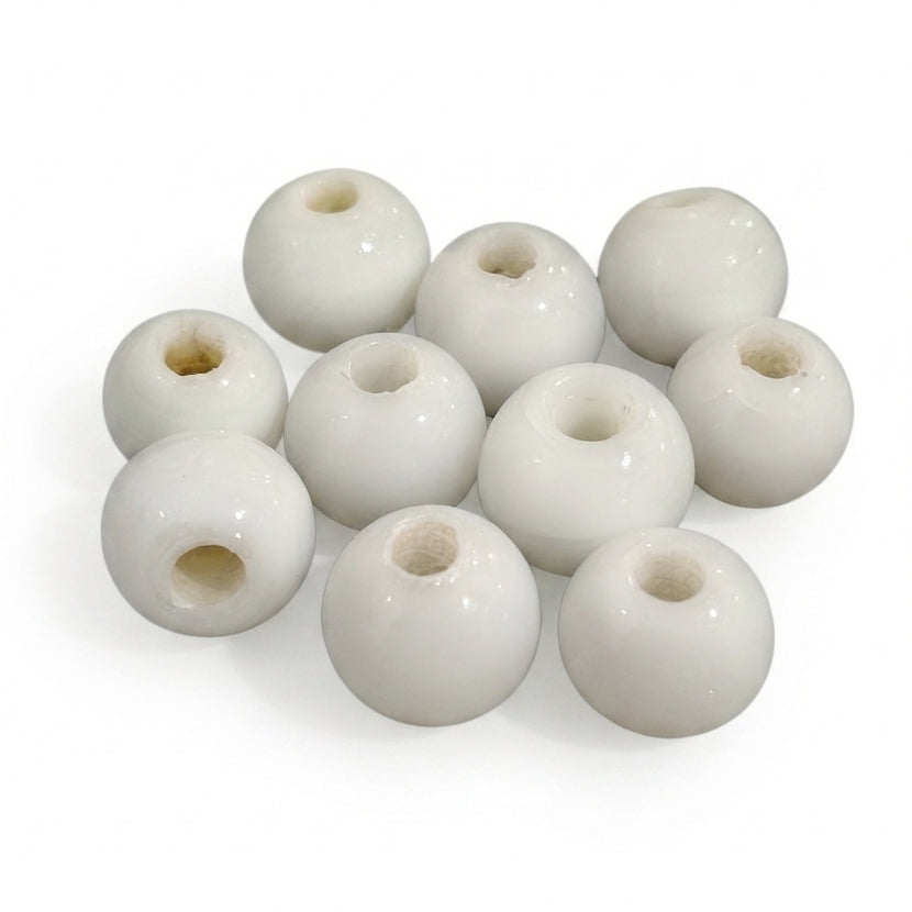 16mm White Round Trade Glass Beads – 10 Pieces Pack | Handmade Vintage Glass Beads for Jewelry Making
