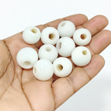16mm White Round Trade Glass Beads – 10 Pieces Pack | Handmade Vintage Glass Beads for Jewelry Making