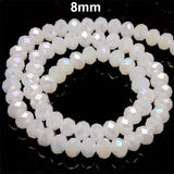 White AB, Per Line 8mm Faceted Opaque Rondelle Shaped Crystal Beads