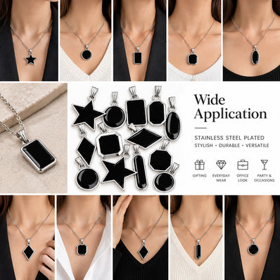 10 Pcs Random Mix Black Enamelled Charms – Stainless Steel Plated Pendant Charms for Jewelry Making  Description