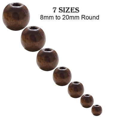 Wood Beads Brown, Round, 7 Sizes Combo Pack, Each sizes 30 Grams (Total 210 Grams)