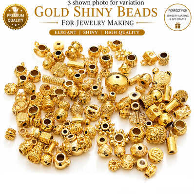 100 PCS Gold Plated Alloy Metal Beads for Jewelry Making | Shiny Spacer Beads & Designer Bead Caps | DIY Bracelet, Necklace & Craft Supplies