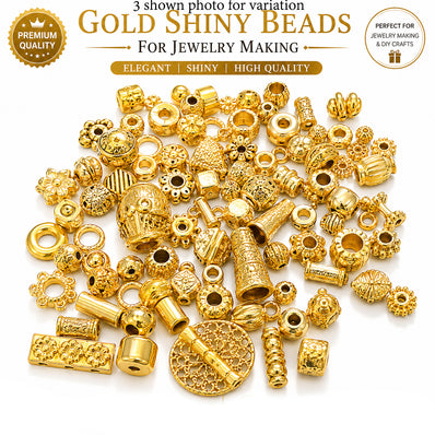 100 PCS Gold Plated Alloy Metal Beads for Jewelry Making | Shiny Spacer Beads & Designer Bead Caps | DIY Bracelet, Necklace & Craft Supplies