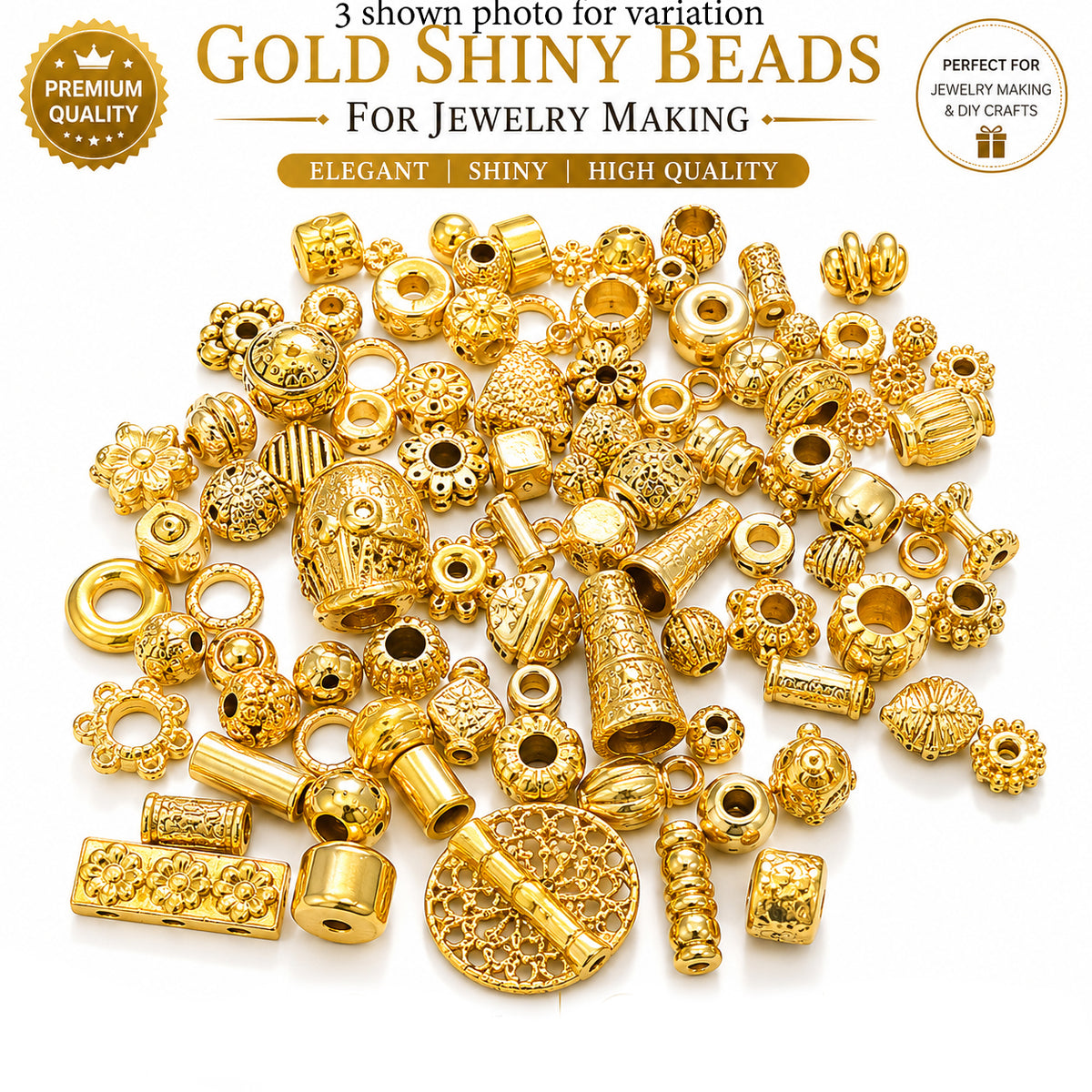 100 PCS Gold Plated Alloy Metal Beads for Jewelry Making | Shiny Spacer Beads & Designer Bead Caps | DIY Bracelet, Necklace & Craft Supplies
