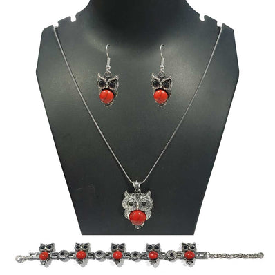 BEAUTIFUL TRENDING OXIDISED CHAIN OWL NECKLACE SET' 16-18 SIZE