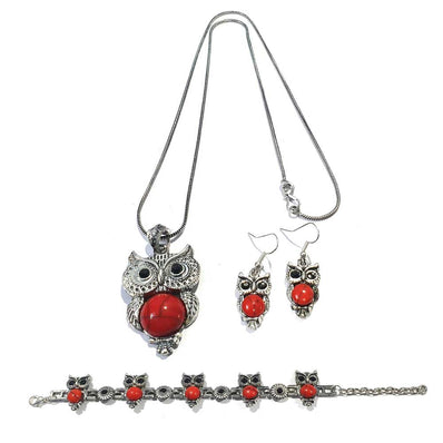 BEAUTIFUL TRENDING OXIDISED CHAIN OWL NECKLACE SET' 16-18 SIZE