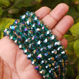 10mm Rondelle Shape, Dark Green AB Finish Crystal Glass Beads, Sold Per Strand/Line Pack