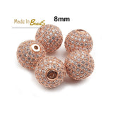 2 PIECES PACK' CZ MICRO PAVE ROUND BALL BEAD, CUBIC ZIRCONIA PAVE BEADS, SHAMBALLA BALL BEADS CZ SPACE BEADS' 8 MM COLOUR: ROSE GOLD