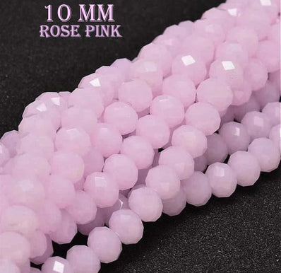 10mm Solid Color Rose Pink Faceted Crystal Glass Beads AAA Quality