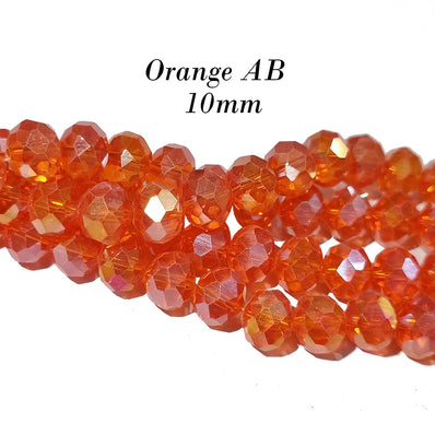 Orange AB PER LINE 10MM FACETED OPAQUE RONDELLE SHAPED CRYSTAL BEADS, Strand Length -( Approximately 58~60 Beads)