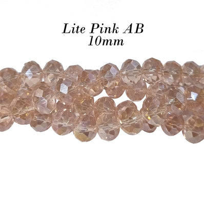 Pink AB PER LINE 10MM FACETED OPAQUE RONDELLE SHAPED CRYSTAL BEADS, Strand Length -( Approximately 58~60 Beads)