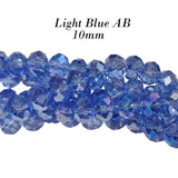 Lite Blue AB PER LINE 10MM FACETED OPAQUE RONDELLE SHAPED CRYSTAL BEADS, Strand Length -( Approximately 58~60 Beads)