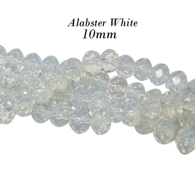 Alabaster White, PER LINE 10MM FACETED OPAQUE RONDELLE SHAPED CRYSTAL BEADS, Strand Length -( Approximately 58~60 Beads)