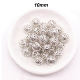 50pcs,10mm Size Hollow Ball (Jali Ball) Flower Beads Metal Charms Silver Plated Filigree Spacer Beads For Jewelry Making