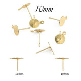 50pcs/pack, 10mm, Gold Plated Blank Post Earring Studs Base with loop Pins Jewelry Findings Ear Back For DIY Making