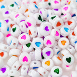 200/PCS PKG. LOT, 6MM Disc COLORFUL BEADS Heart WHITE COLOR Colorful Disc Acrylic Number Beads  for DIY Bracelets, Necklaces, Key Chains, and Art Crafts making 6 mm