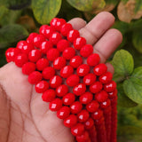 11mm Rondelle Shape, Red Coral Opaque Color, Crystal Glass Beads, Sold Per Strand/Line Pack