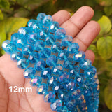 12mm Rondelle Shape, Turquoise AB Color, Crystal Glass Beads, Sold Per Strand/Line Pack