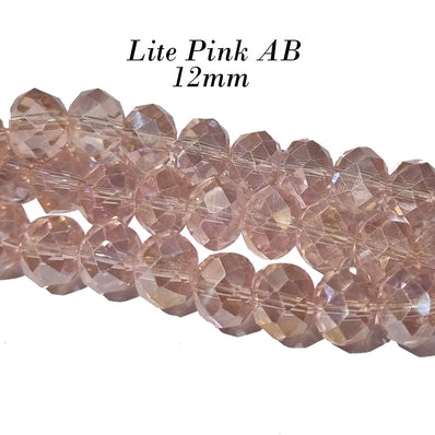 12MM RONDELLE SHAPE, Pink AB TRANSPARENT COLOR, CRYSTAL GLASS BEADS, SOLD PER 35 Beads Loose/string