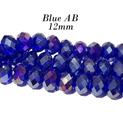 12MM RONDELLE SHAPE, Blue AB TRANSPARENT COLOR, CRYSTAL GLASS BEADS, SOLD PER 35 Beads Loose/string