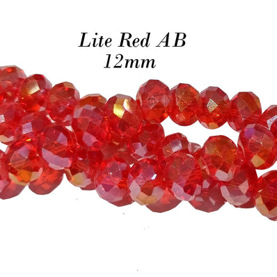 12MM RONDELLE SHAPE, Red AB TRANSPARENT COLOR, CRYSTAL GLASS BEADS, SOLD PER 35 Beads Loose/string
