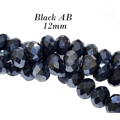 12MM RONDELLE SHAPE, Black AB TRANSPARENT COLOR, CRYSTAL GLASS BEADS, SOLD PER 35 Beads Loose/string