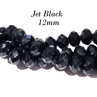 12MM RONDELLE SHAPE, Black TRANSPARENT COLOR, CRYSTAL GLASS BEADS, SOLD PER 35 Beads Loose/string