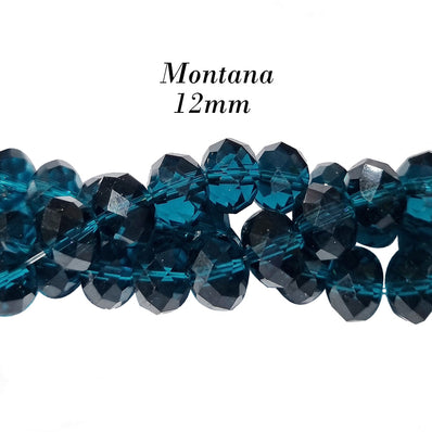 12MM RONDELLE SHAPE, Montana BLUE TRANSPARENT COLOR, CRYSTAL GLASS BEADS, SOLD PER 35 Beads Loose/string