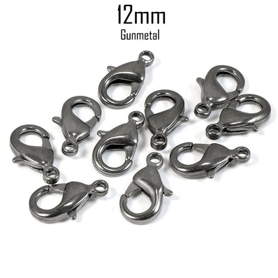 12MM SIZE, LOBSTER CLASPS, (No. 2) Gunmetal PLATED, MATERIAL ZINC, SOLD BY PER PKG OF 20 PIECES USED IN JEWELLERY MAKING.