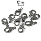 12MM SIZE, LOBSTER CLASPS, (No. 2) Gunmetal PLATED, MATERIAL ZINC, SOLD BY PER PKG OF 20 PIECES USED IN JEWELLERY MAKING.