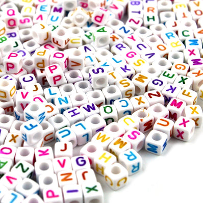 200/PCS PKG. LOT, 6MM Cube Shape COLORFUL BEADS Alaphabet WHITE COLOR Colorful Acrylic Material Beads  for DIY Bracelets, Necklaces, Key Chains, and Art Crafts making 6 mm