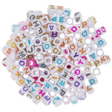 200/PCS PKG. LOT, 6MM Cube Shape COLORFUL BEADS Alaphabet WHITE COLOR Colorful Acrylic Material Beads  for DIY Bracelets, Necklaces, Key Chains, and Art Crafts making 6 mm